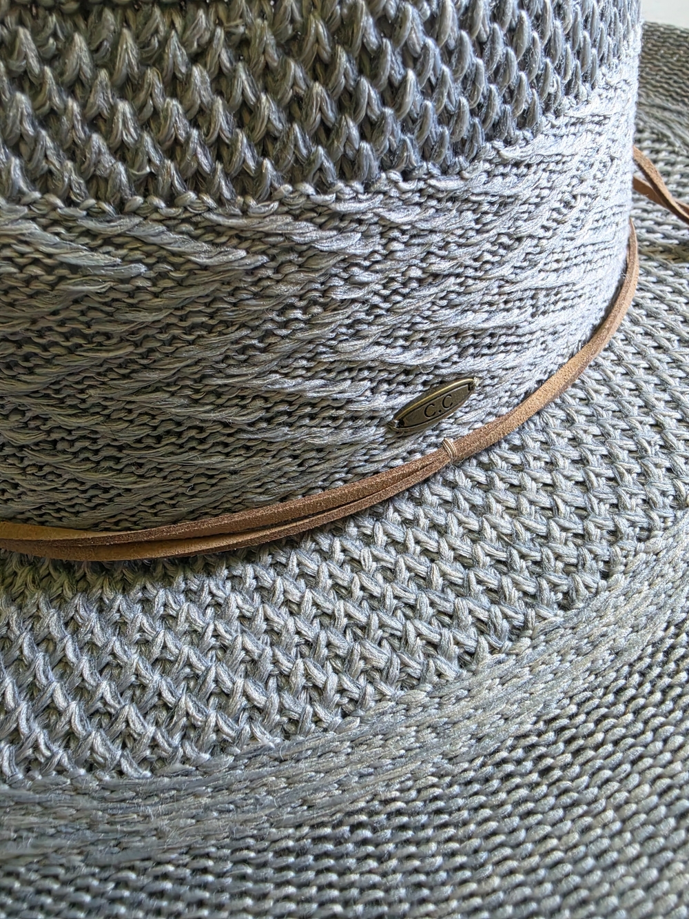 C.C Gray Woven Straw Fedora with Tan Band